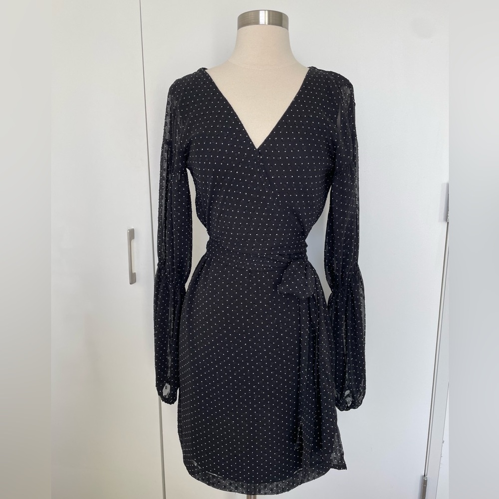 Club Monaco | Black Polka Dot Wrap Mini Dress